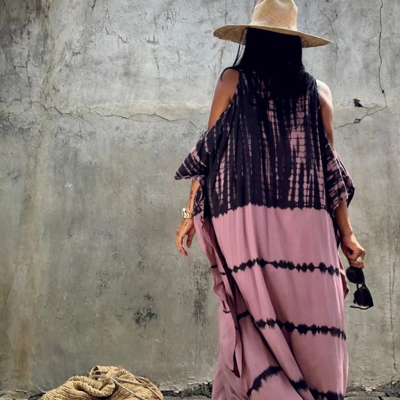 SOLD OUT Tie Dye Cold Shoulder Coverup Maxi Dress - Picture 6 of 8